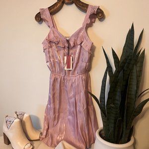 Cherry Blossom Satin Woven Blouson Dress with Frill Details